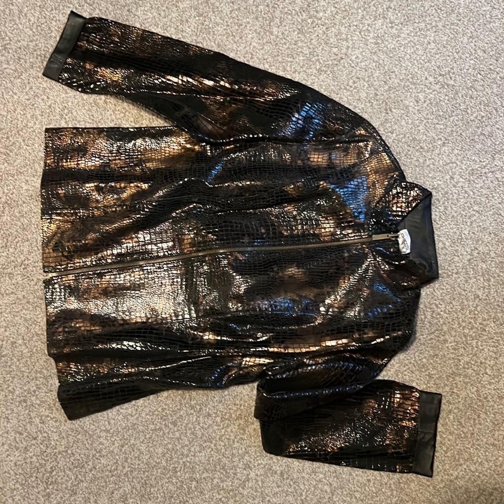 Chico's Leather Coat Snakeskin Scales Metallic